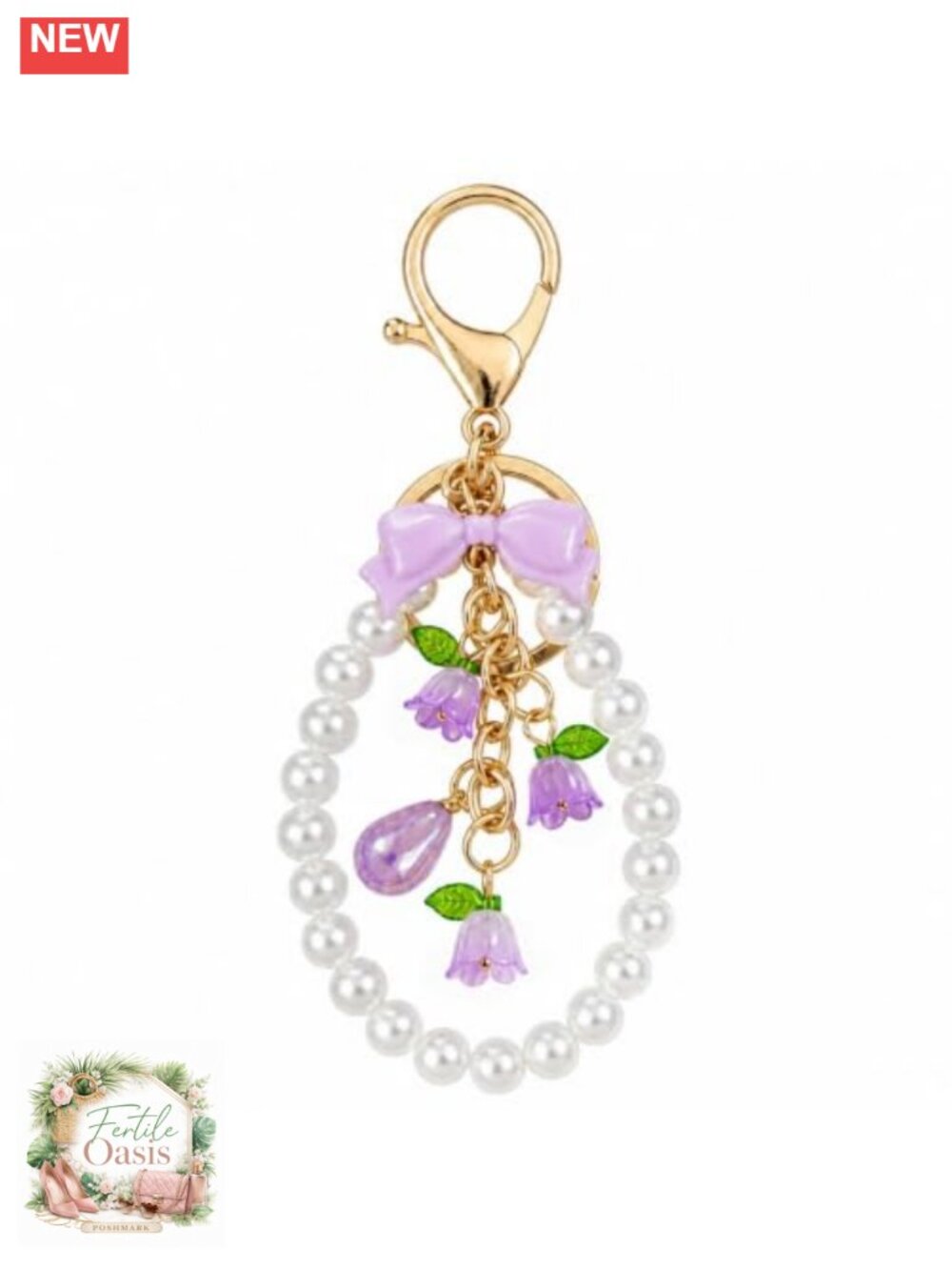Lily of the Valley Pearl Keychain Bag Charm Alloy Resin Purse Accessory